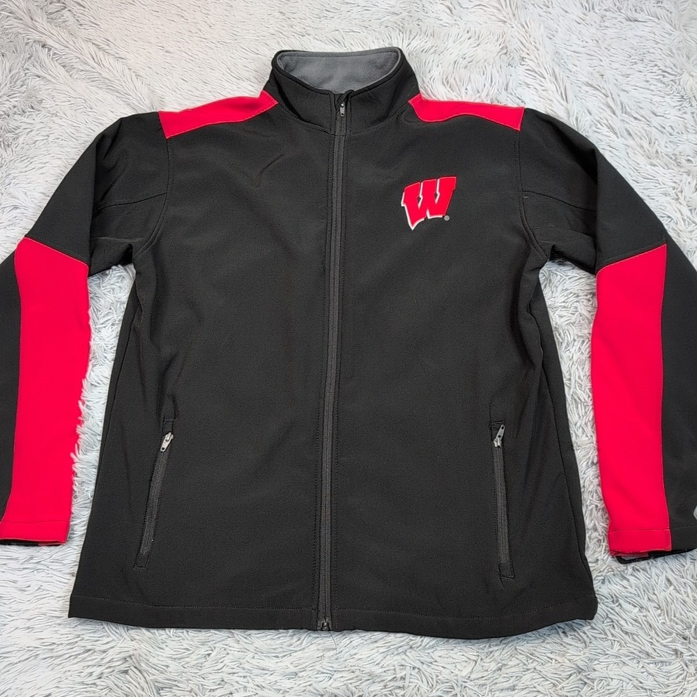 Wisconsin Badgers Jacket Mens L Black University Sports Zip Up Pocket Comfy